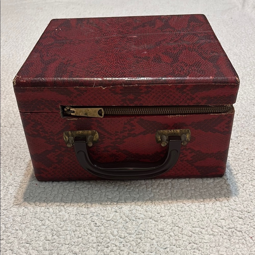 Vintage Red Snakeskin Box with Handle